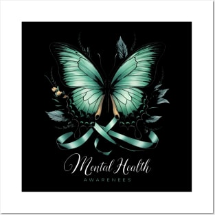 Womens Mental Health Awareness Butterflies Green Ribbon Girl Posters and Art